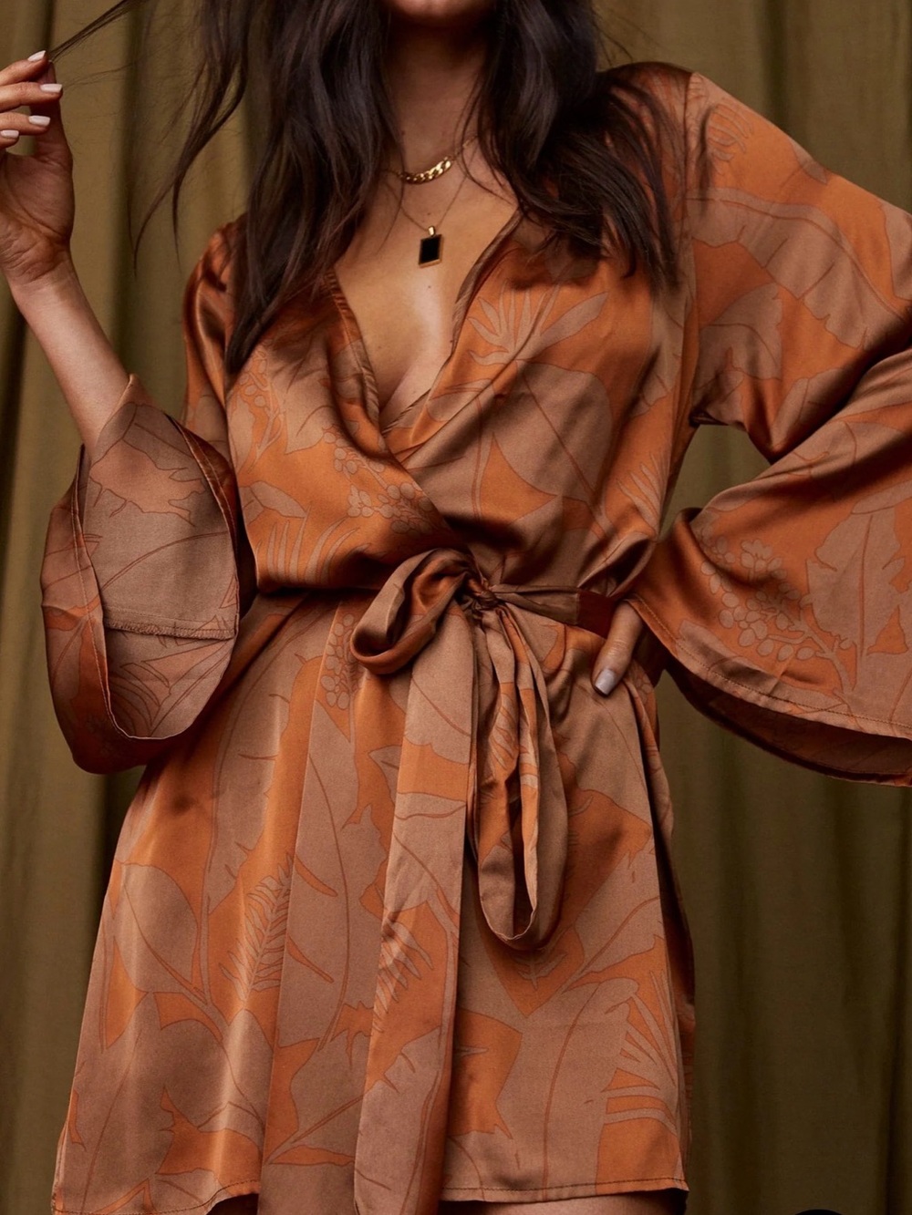 12th Tribe Burnt Orange Floral Satin Mini Dress